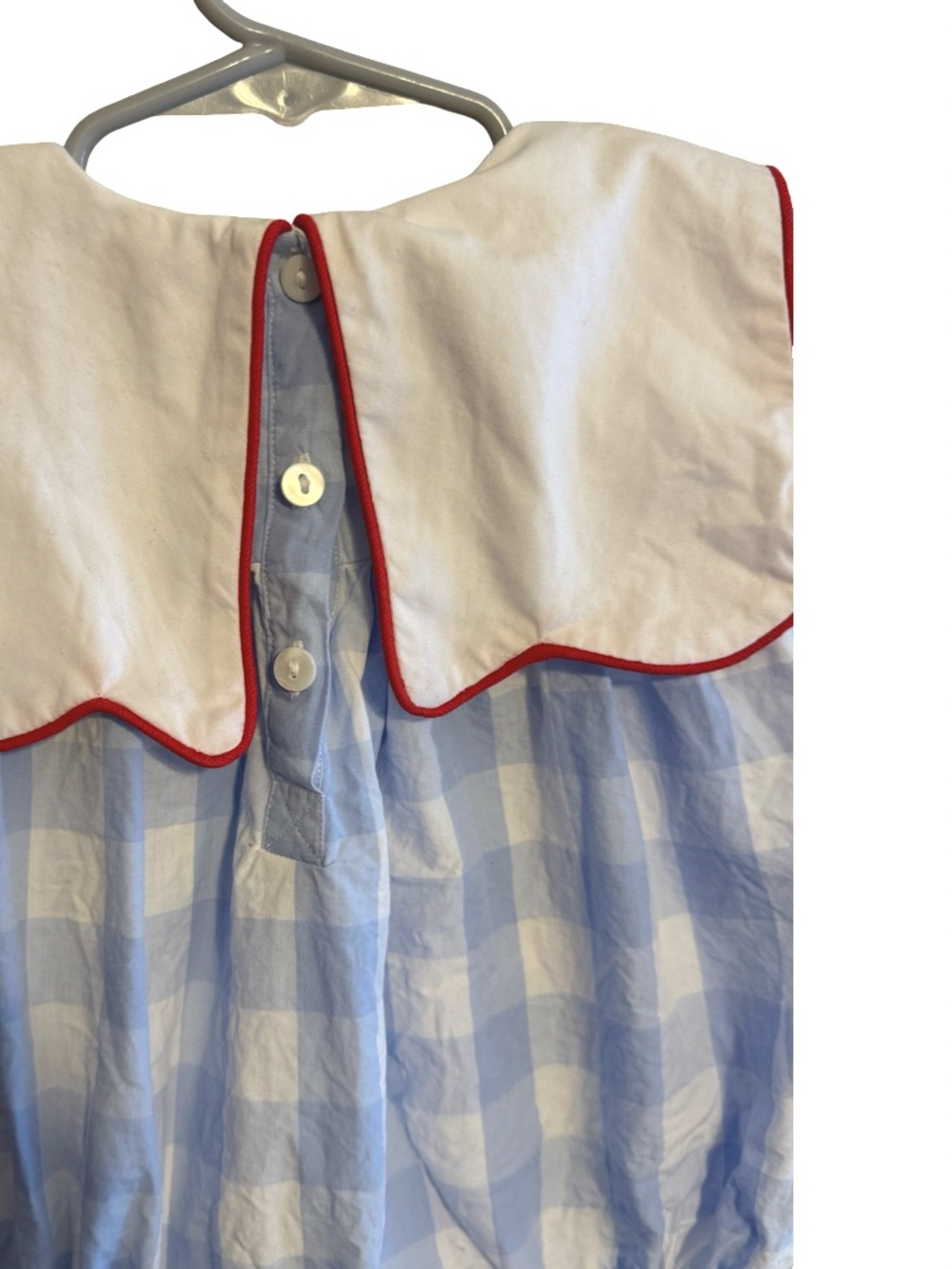 Bambeeni I Love Dad Bubble Romper Blue Buffalo Check French Knot Collar Size 9M - Picture 5 of 5